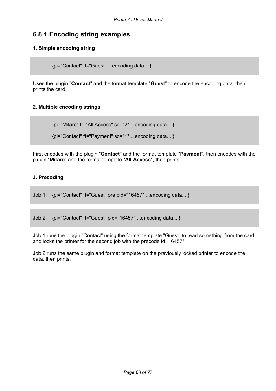 Encoding string examples | Prima MAGICARD 2e User Manual | Page 68 / 77