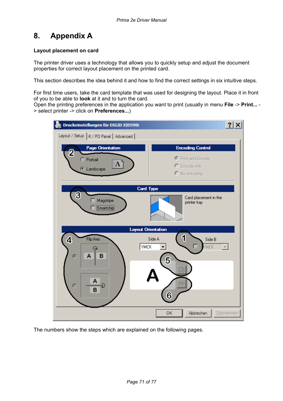 Appendix a | Prima MAGICARD 2e User Manual | Page 71 / 77