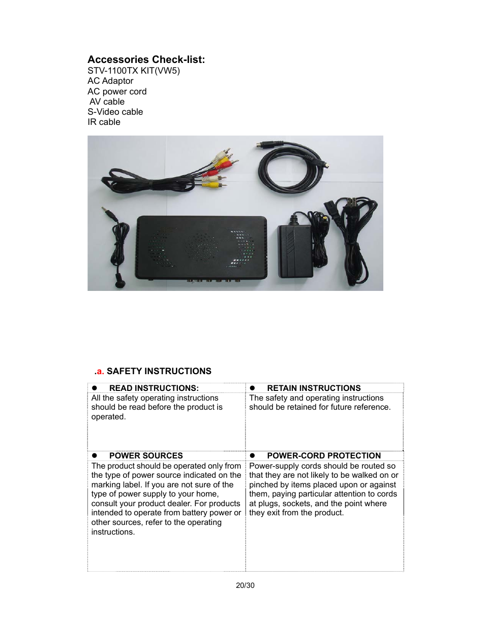 Accessories check-list | Pantel PAN520 User Manual | Page 20 / 30