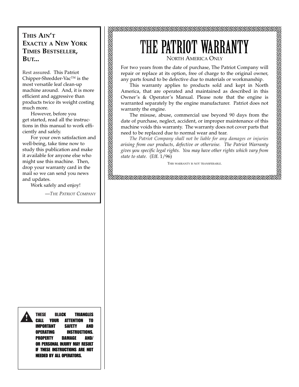 Th e patriot warranty | Patriot Products 10F-CSV User Manual | Page 3 / 21