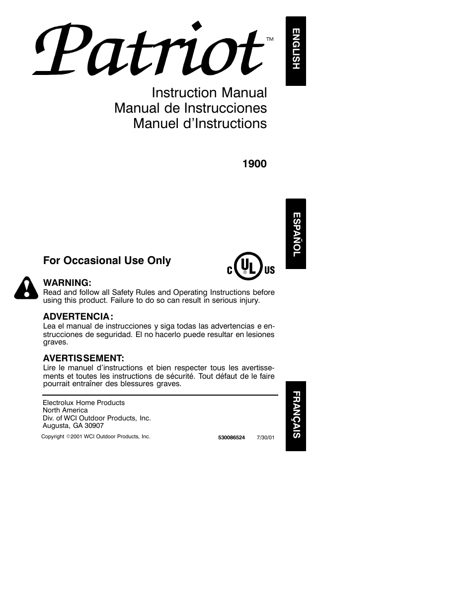 Patriot Products 1900 User Manual | 17 pages