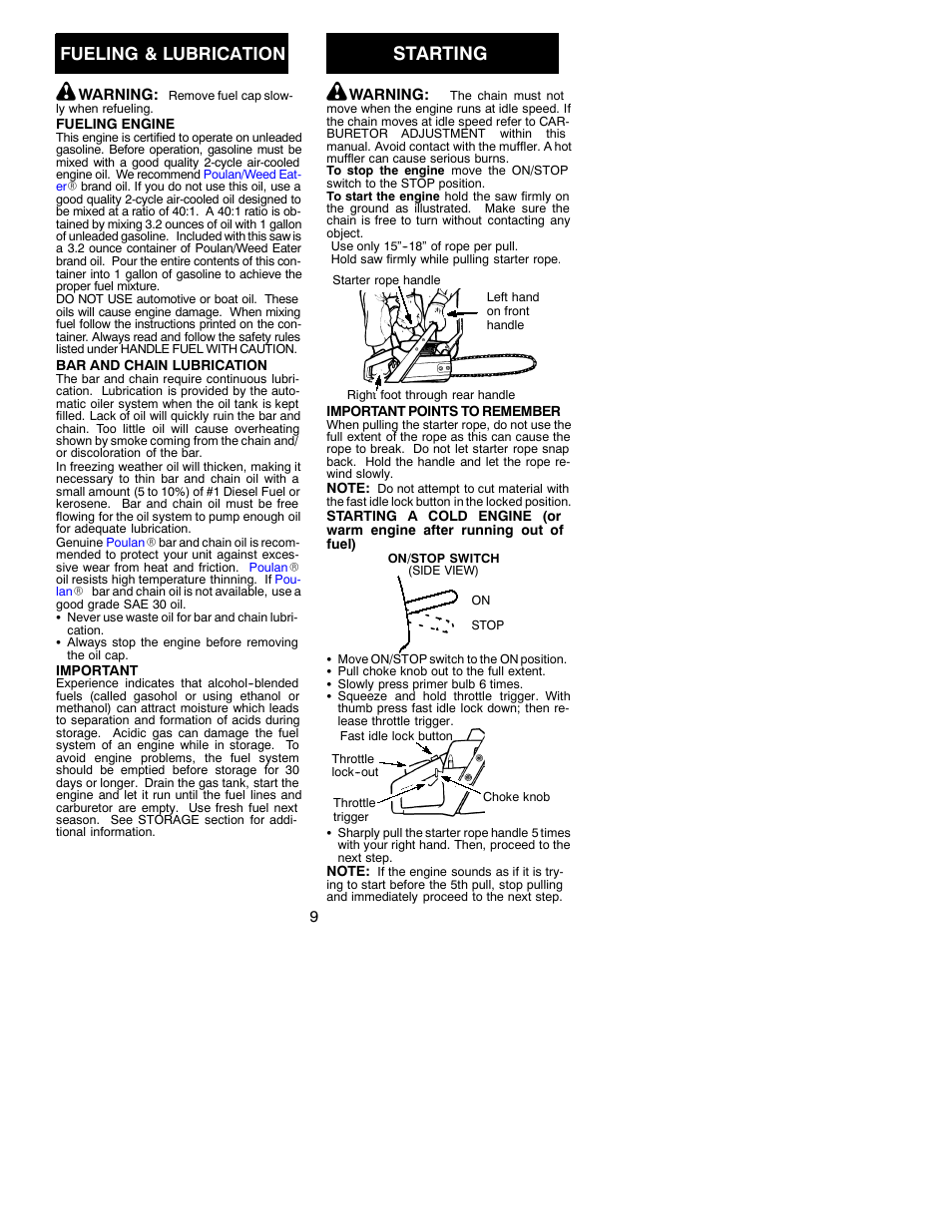 Starting, Fueling & lubrication | Patriot Products 1900 User Manual | Page 9 / 17