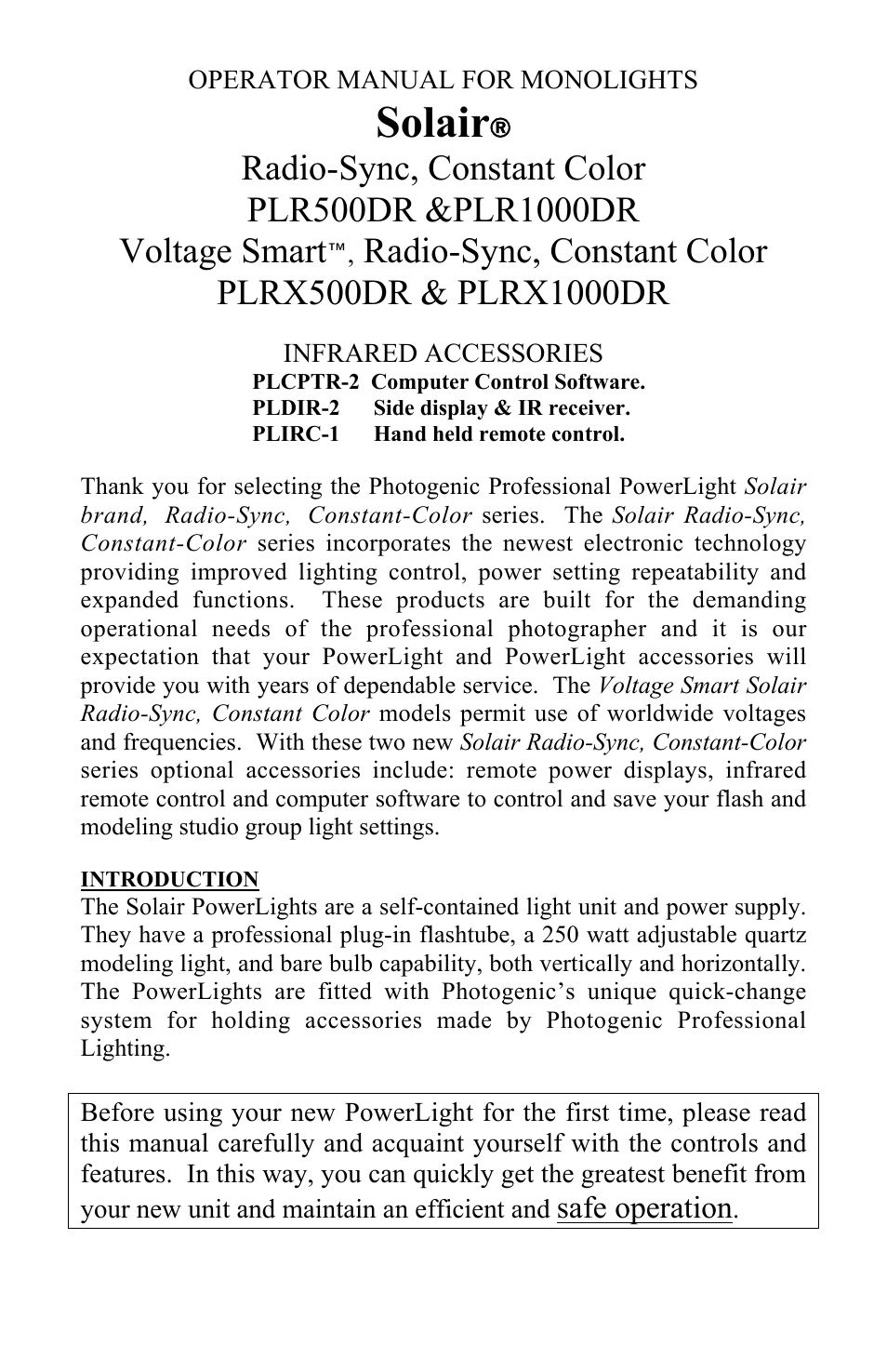 Solair | Photogenic Professional Lighting PLR500DR User Manual | Page 2 / 24