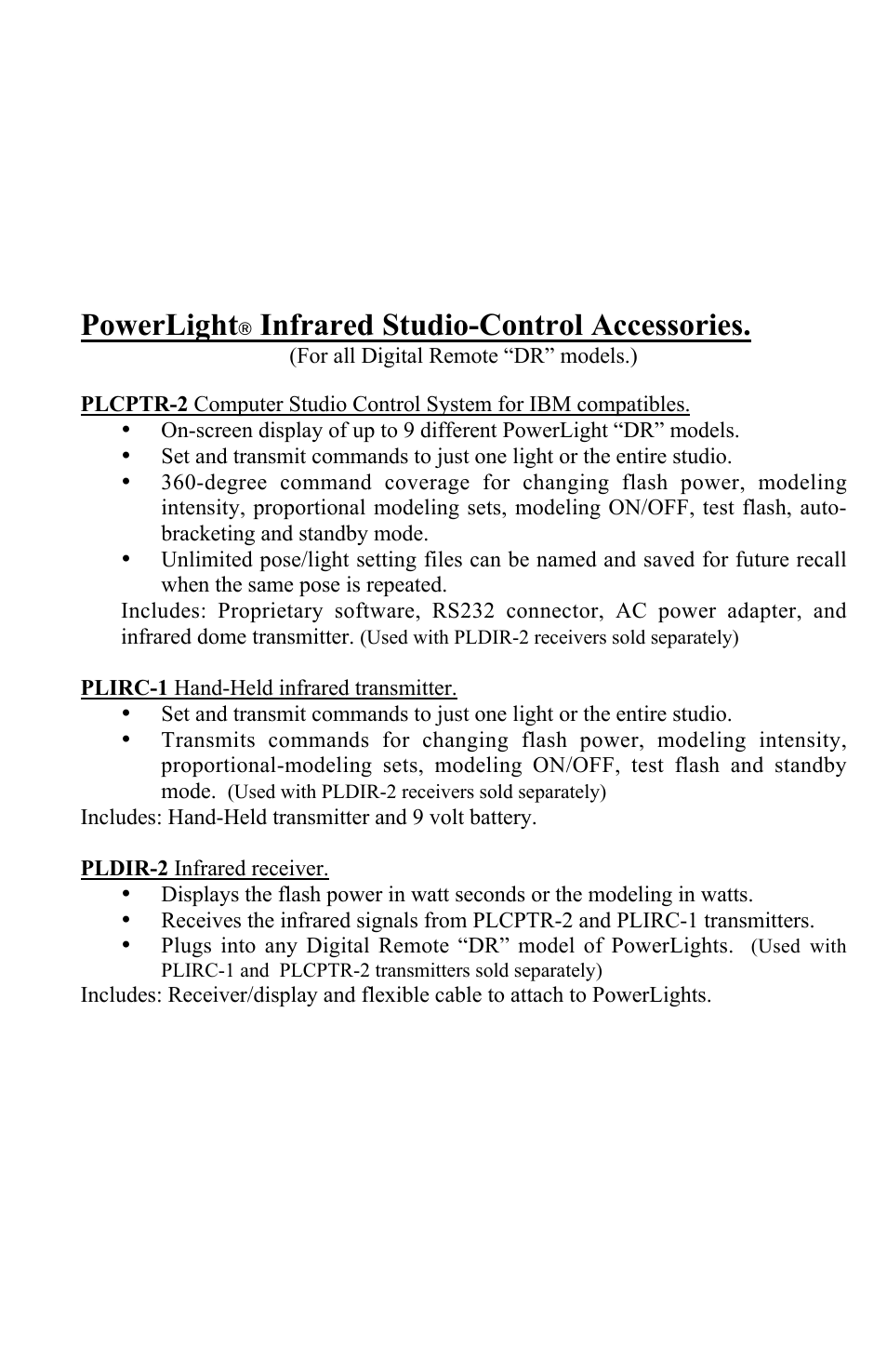 Powerlight, Infrared studio-control accessories | Photogenic Professional Lighting PLR500DR User Manual | Page 23 / 24