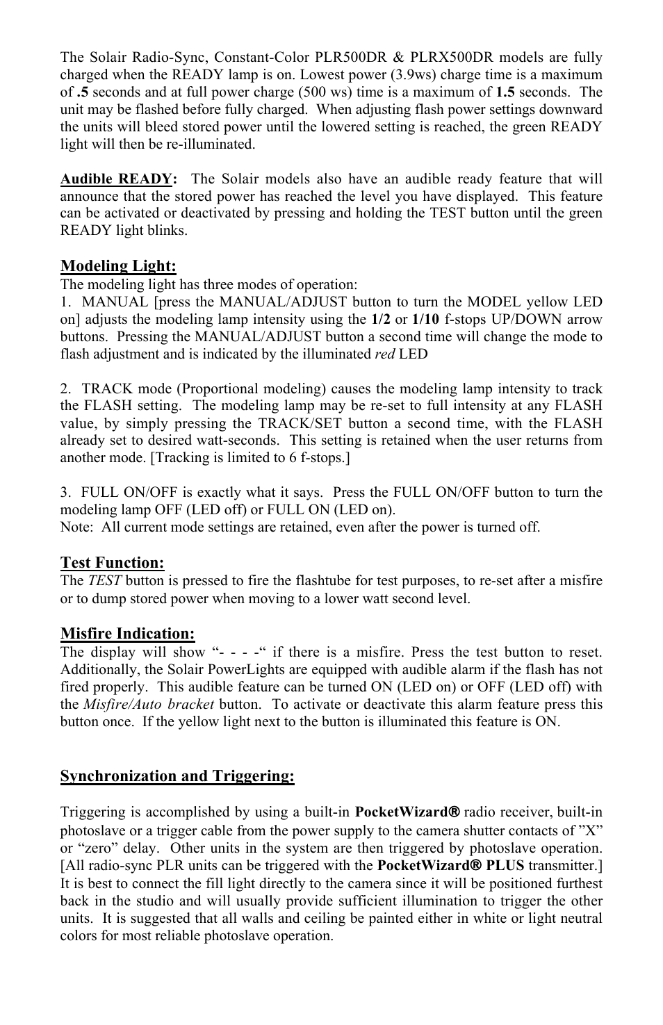 Photogenic Professional Lighting PLR500DR User Manual | Page 7 / 24