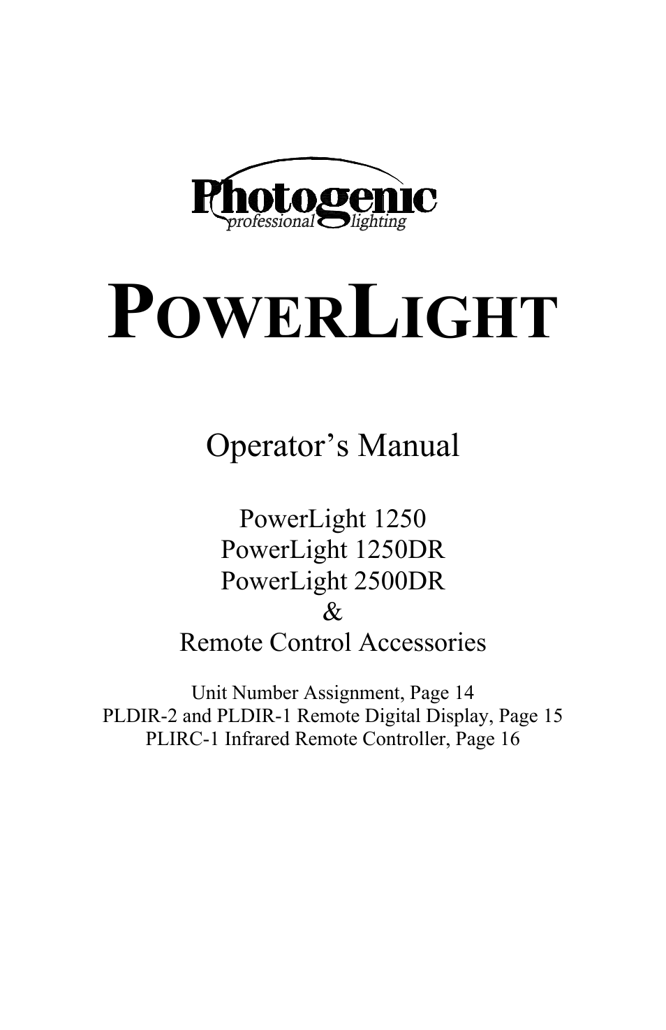 Photogenic Professional Lighting PowerLight 1250 User Manual | 20 pages