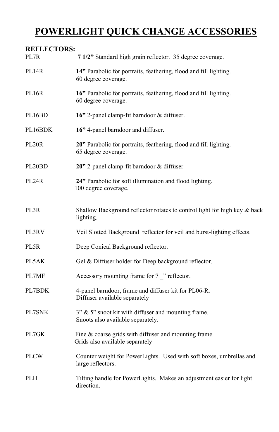 Powerlight quick change accessories | Photogenic Professional Lighting PowerLight 1250 User Manual | Page 17 / 20