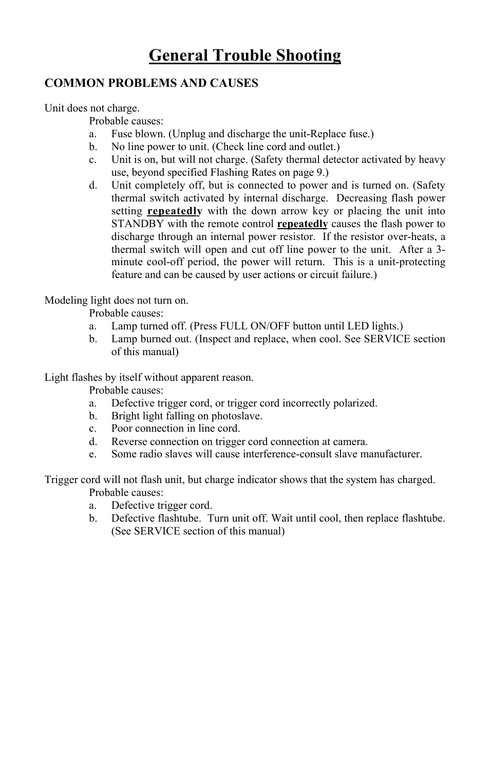 General trouble shooting | Photogenic Professional Lighting PowerLight 1250 User Manual | Page 19 / 20