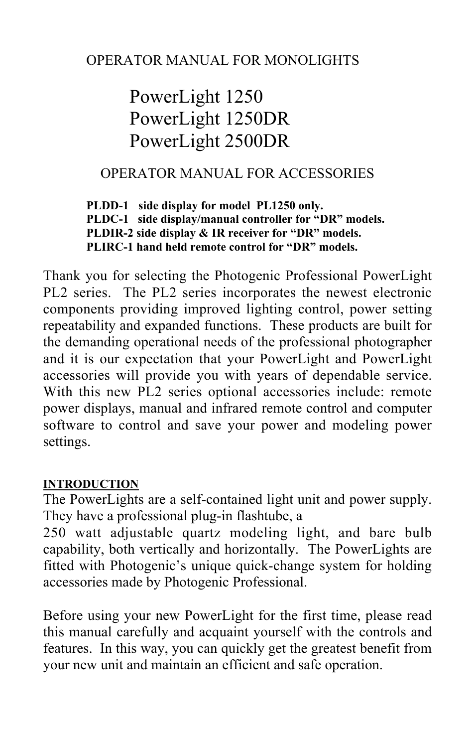 Photogenic Professional Lighting PowerLight 1250 User Manual | Page 2 / 20