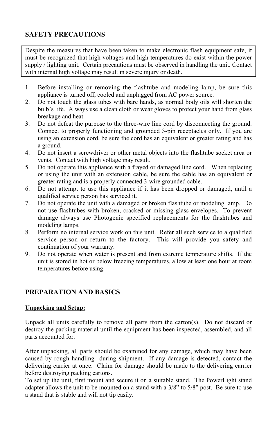 Photogenic Professional Lighting PowerLight 1250 User Manual | Page 3 / 20