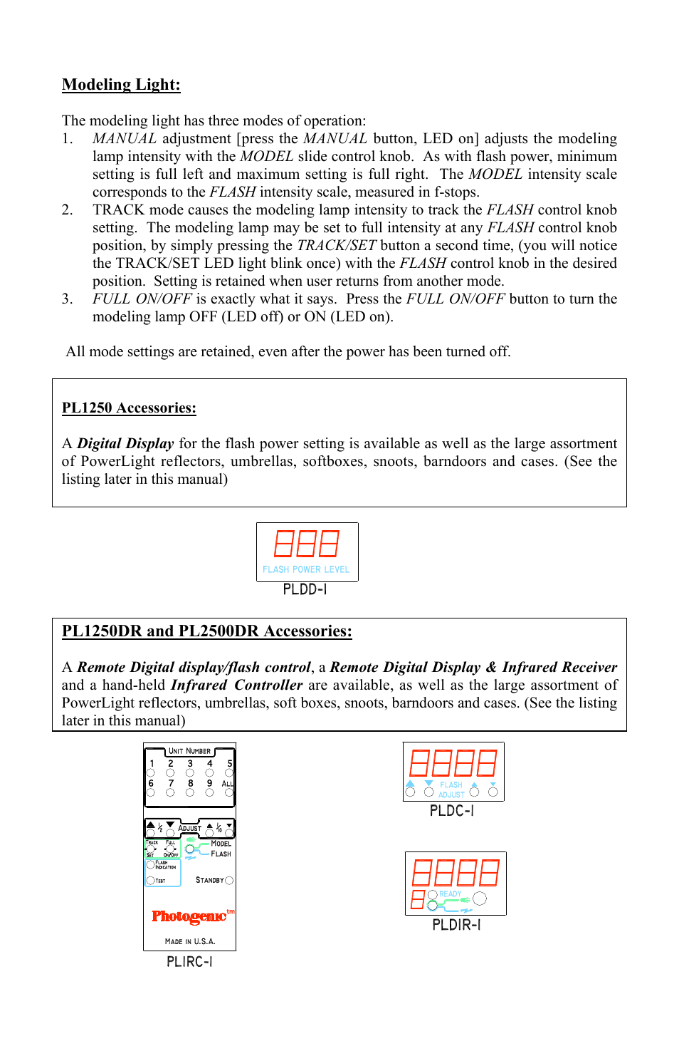 7modeling light | Photogenic Professional Lighting PowerLight 1250 User Manual | Page 7 / 20