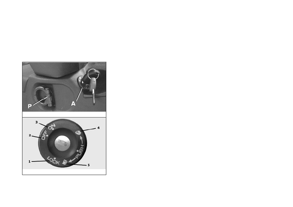Key switch, Locking the steering wheel, Releasing the steering wheel | Piaggio 400ie User Manual | Page 14 / 100