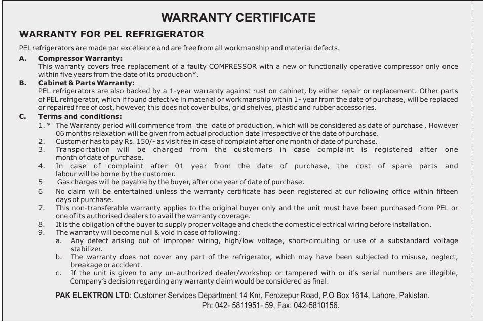 Warranty certificate | Pelco 20145JF User Manual | Page 16 / 34