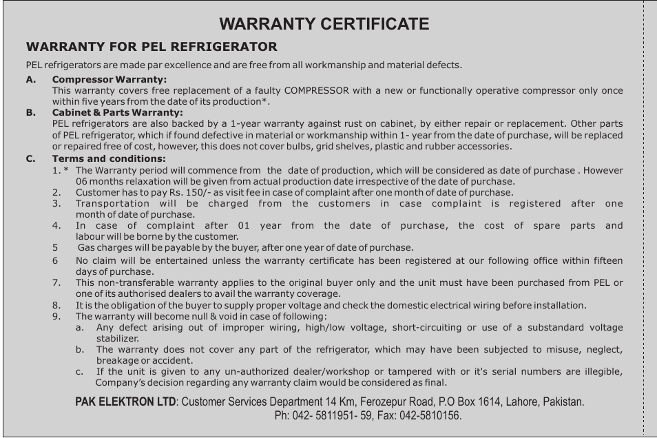 Warranty certificate | Pelco 20145JF User Manual | Page 18 / 34