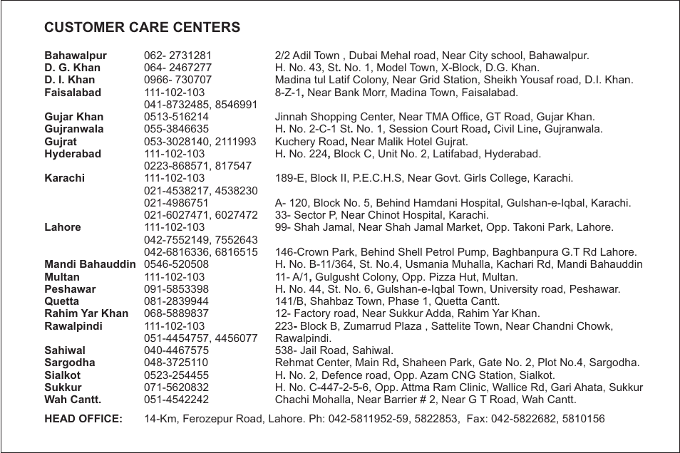 Customer care centers | Pelco 20145JF User Manual | Page 21 / 34