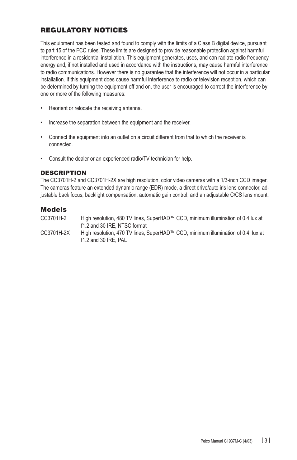 Pelco CC3701H-2X User Manual | Page 3 / 12