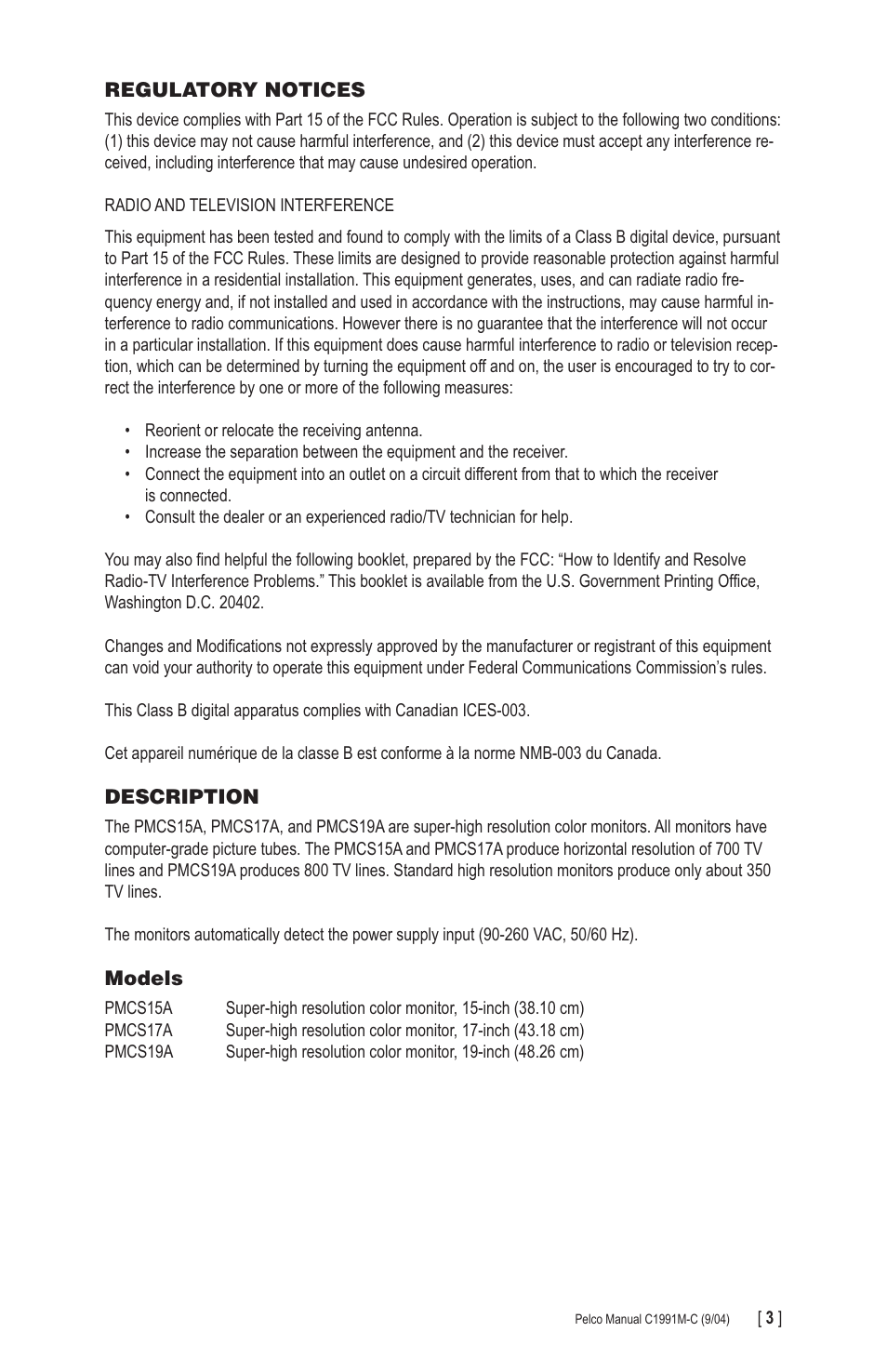 Pelco PMCS17A User Manual | Page 3 / 8