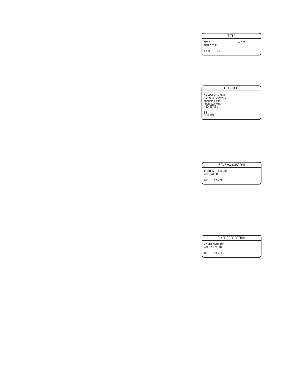 Title, Save as custom, Pixel correction | Save as custom pixel correction | Pelco C2946M-D User Manual | Page 23 / 32