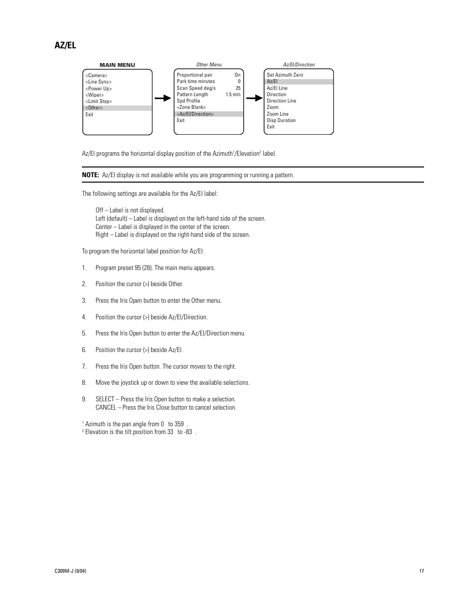 Az/el | Pelco ESPRIT ES30C User Manual | Page 17 / 50
