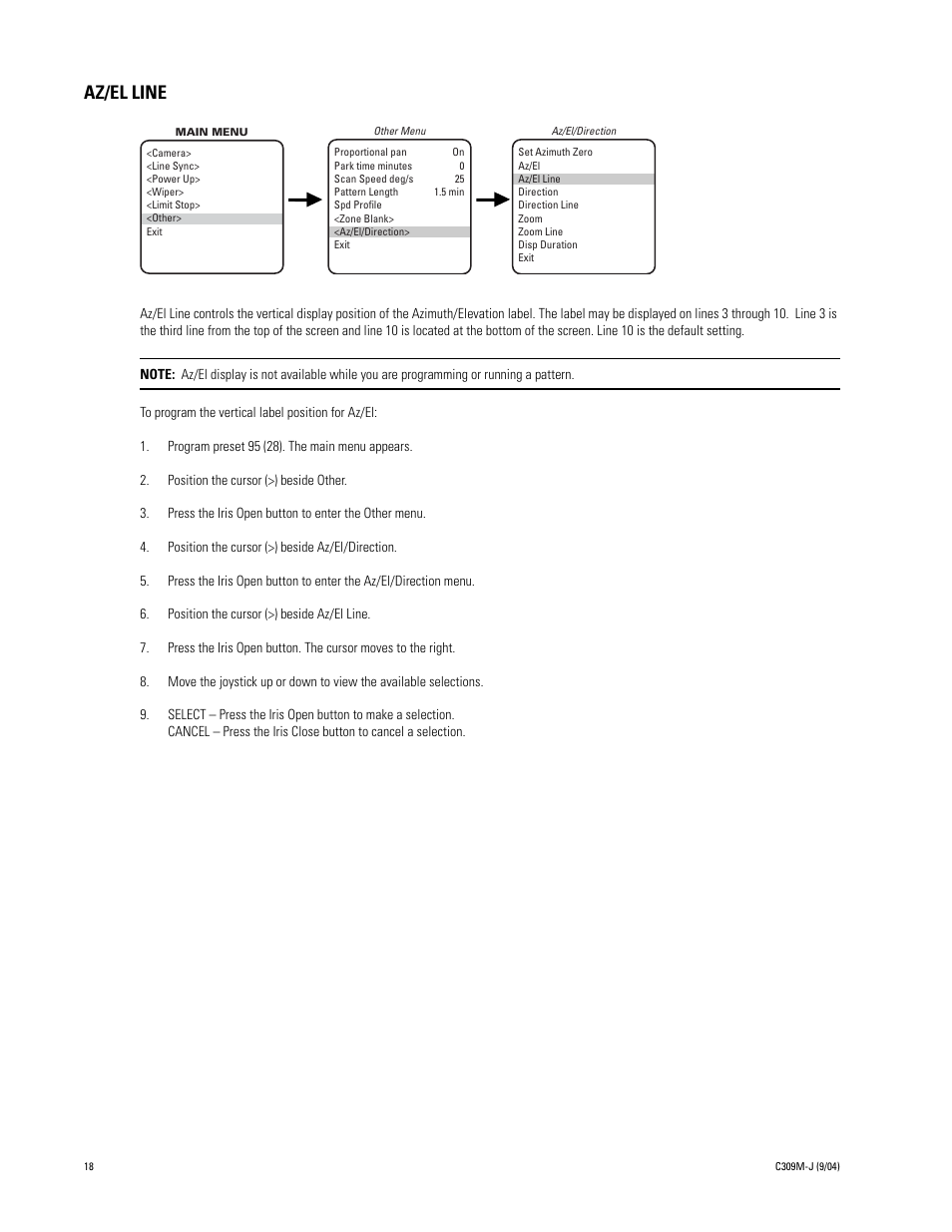 Az/el line, Azimuth zero | Pelco ESPRIT ES30C User Manual | Page 18 / 50