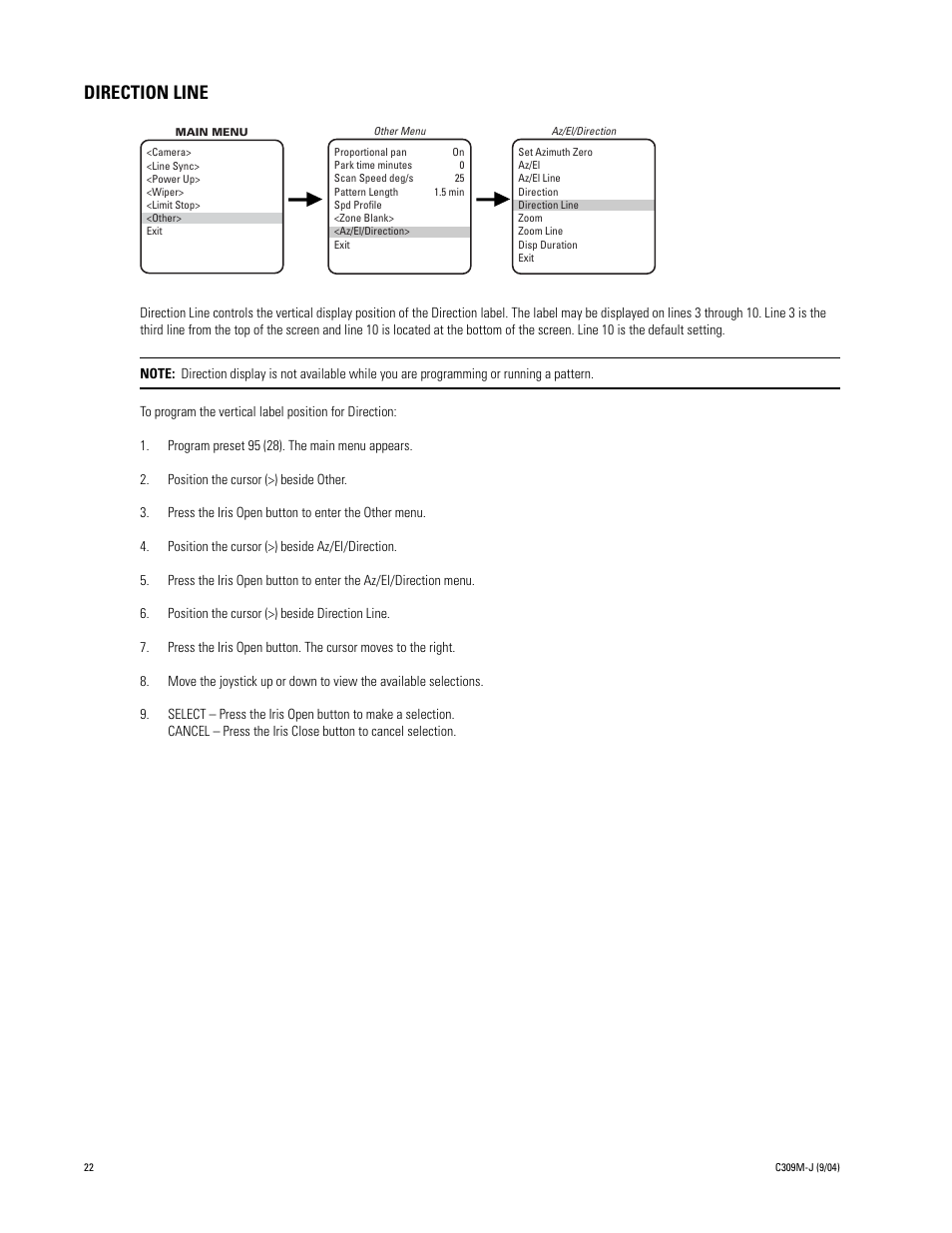 Direction line | Pelco ESPRIT ES30C User Manual | Page 22 / 50