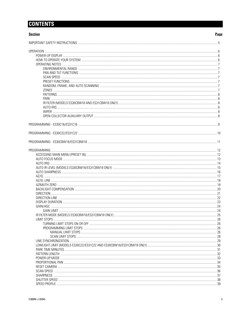 Pelco ESPRIT ES30C User Manual | Page 3 / 50