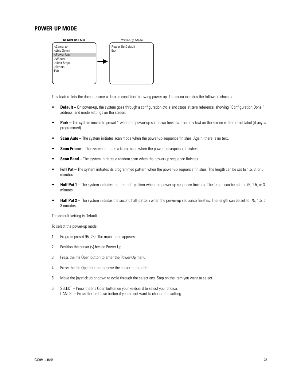 Power-up mode | Pelco ESPRIT ES30C User Manual | Page 33 / 50
