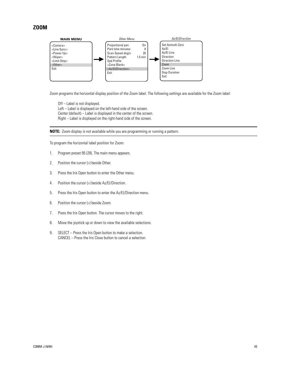 Zoom limit, Zoom | Pelco ESPRIT ES30C User Manual | Page 43 / 50
