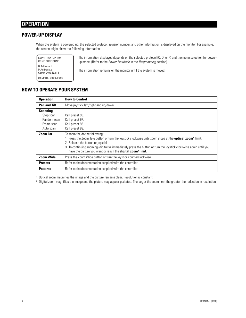 Operation, Power-up display, How to operate your system | Pelco ESPRIT ES30C User Manual | Page 6 / 50