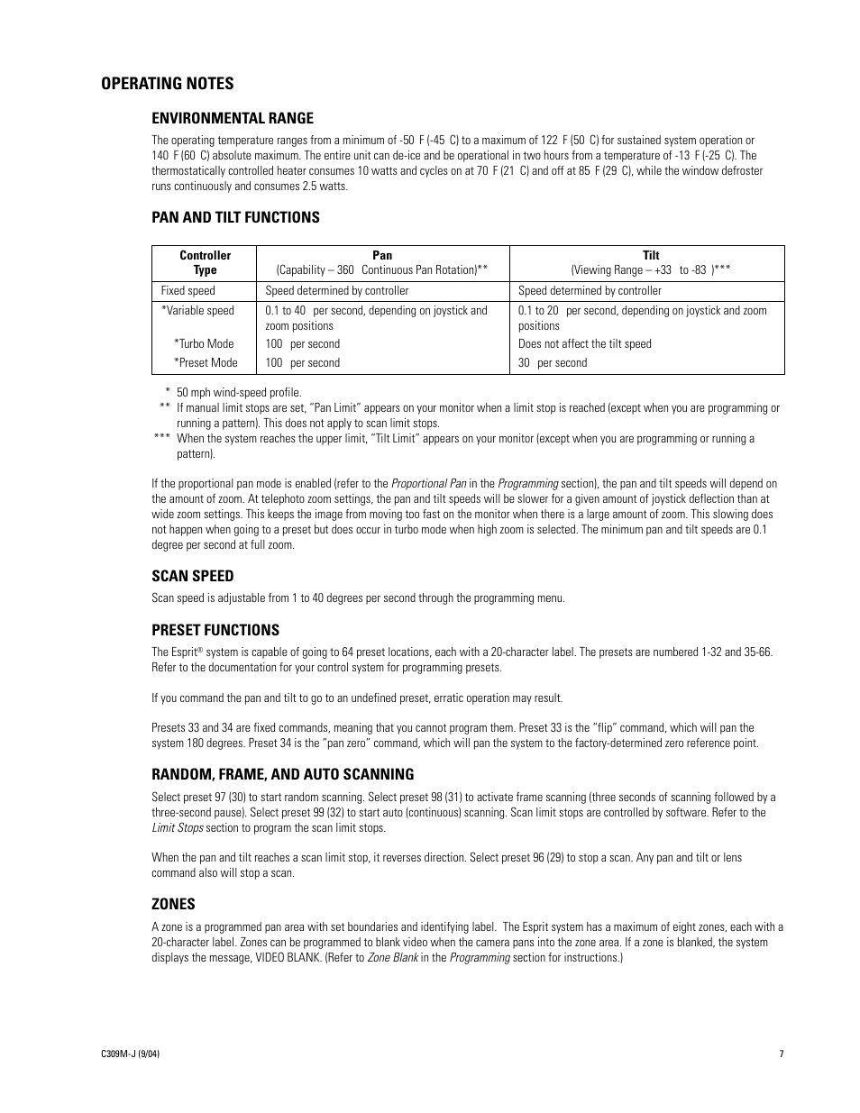 Pelco ESPRIT ES30C User Manual | Page 7 / 50