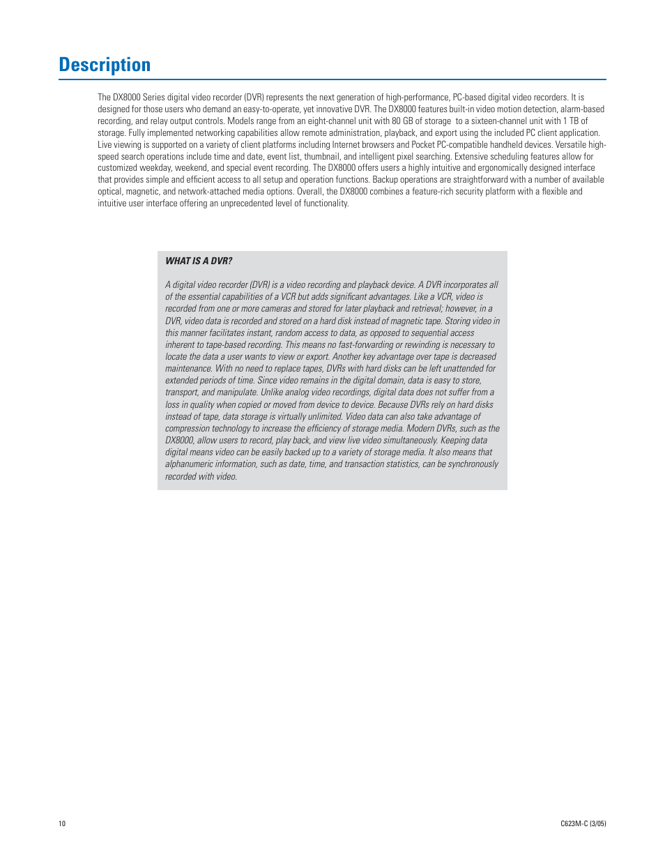 Description | Pelco Dx8000 User Manual | Page 10 / 96