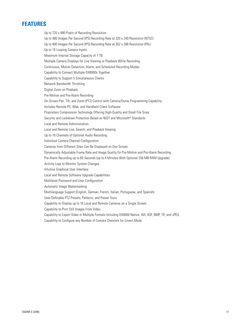 Features | Pelco Dx8000 User Manual | Page 11 / 96