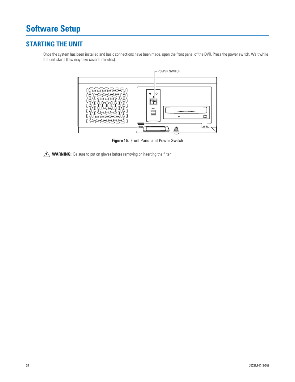 Software setup, Starting the unit | Pelco Dx8000 User Manual | Page 24 / 96