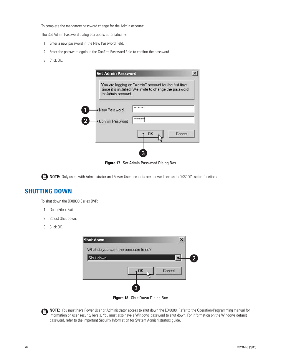 Shutting down, ᕡᕣ ᕢ ᕣ ᕢ | Pelco Dx8000 User Manual | Page 26 / 96