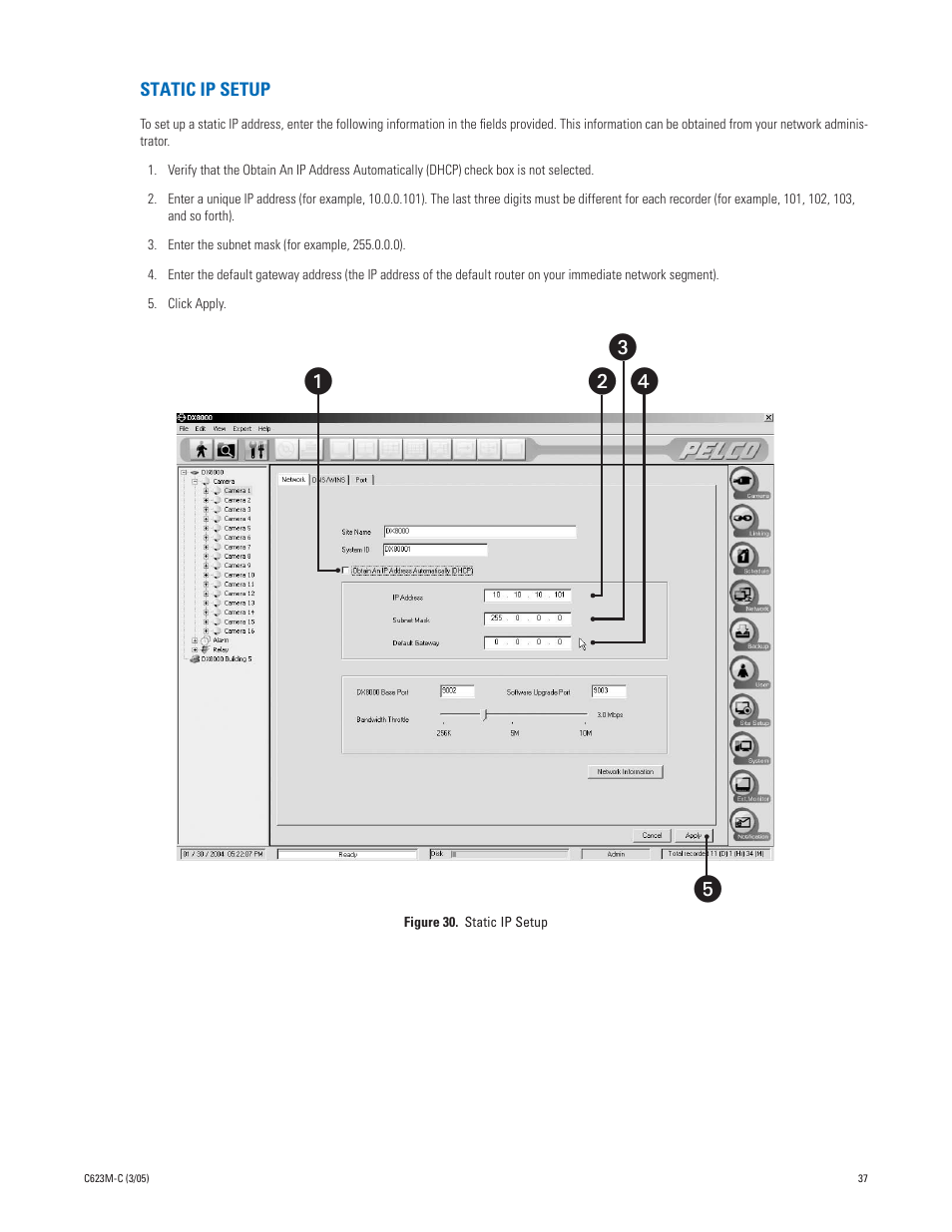 Static ip setup, ᕣᕥ ᕤ ᕢ ᕡ | Pelco Dx8000 User Manual | Page 37 / 96