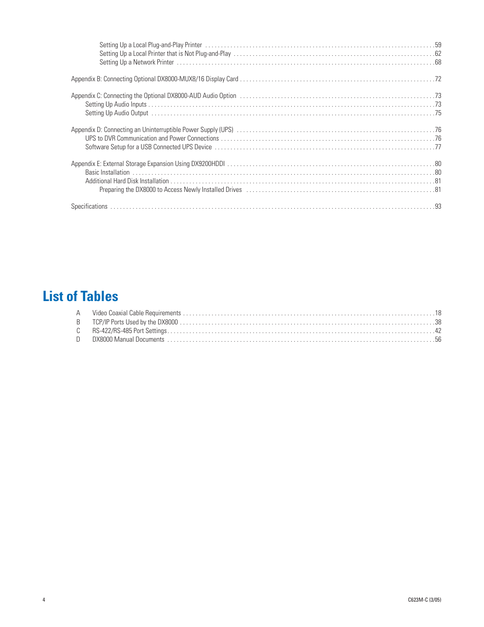 List of tables | Pelco Dx8000 User Manual | Page 4 / 96