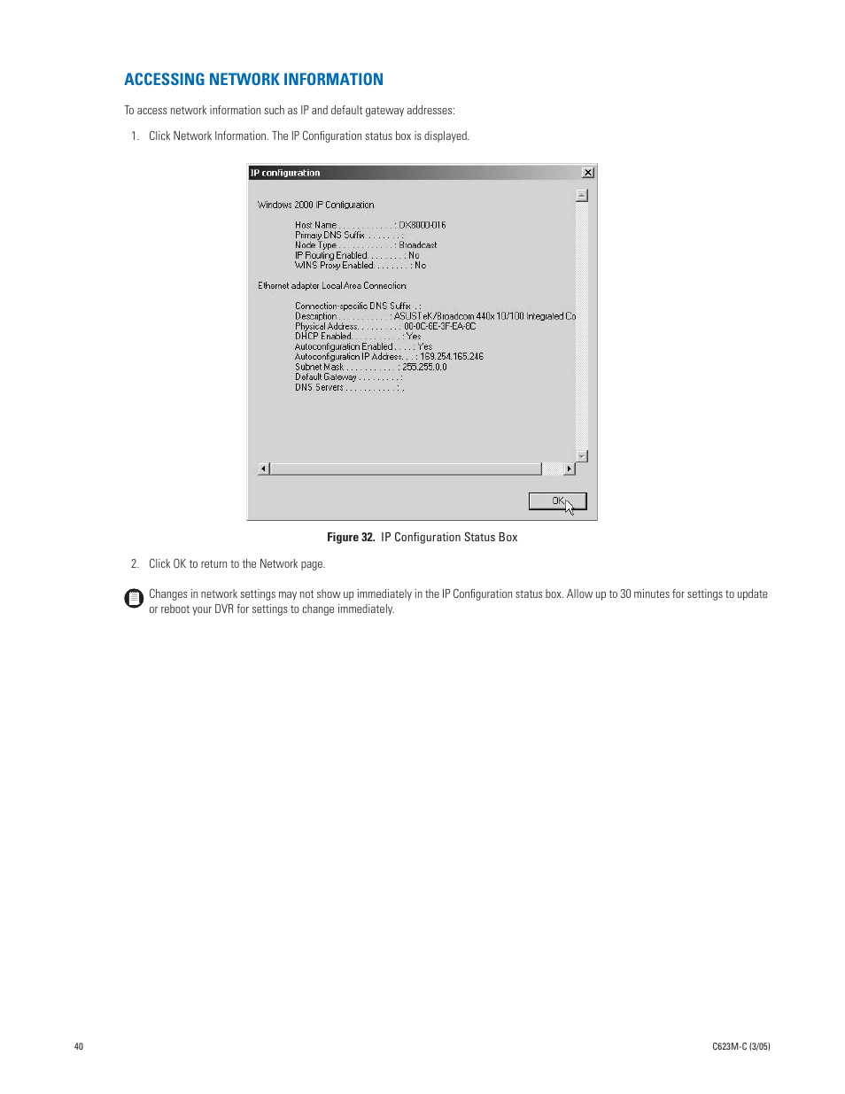 Accessing network information | Pelco Dx8000 User Manual | Page 40 / 96
