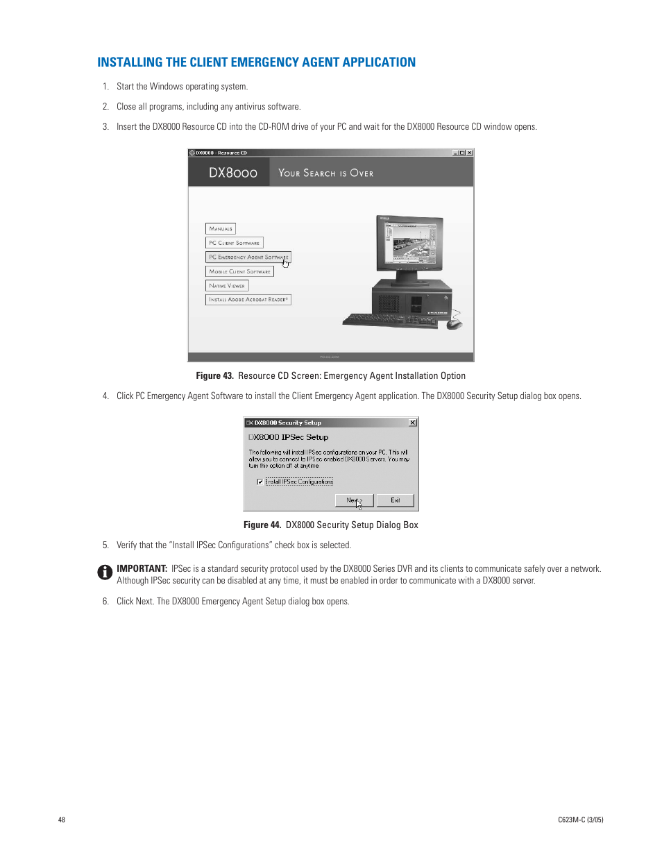 Installing the client emergency agent application | Pelco Dx8000 User Manual | Page 48 / 96