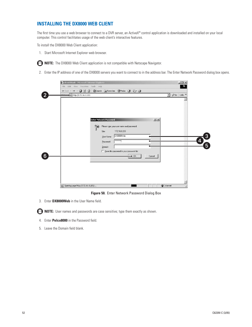 Installing the dx8000 web client, ᕣᕢ ᕦ ᕥ ᕤ | Pelco Dx8000 User Manual | Page 52 / 96
