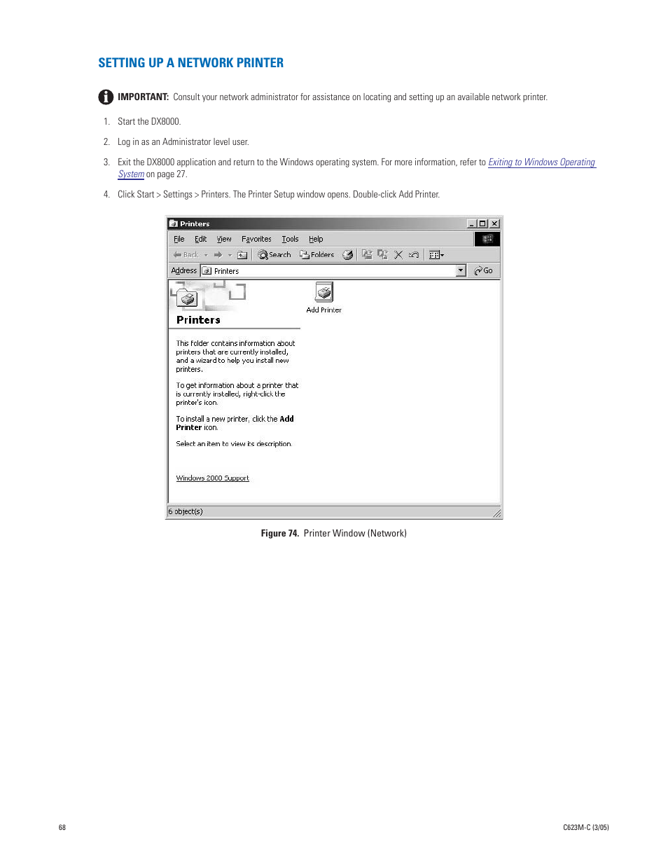 Setting up a network printer | Pelco Dx8000 User Manual | Page 68 / 96