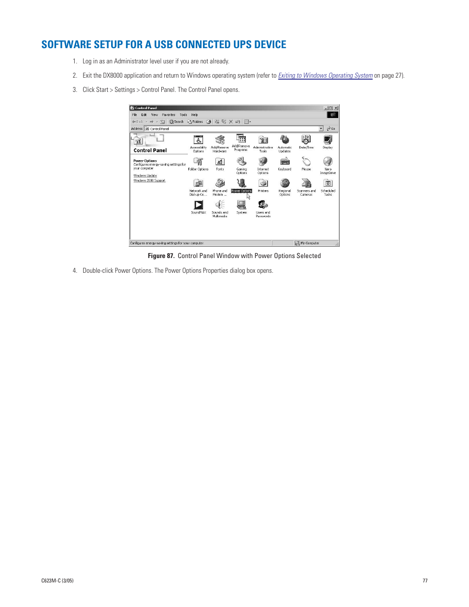 Software setup for a usb connected ups device | Pelco Dx8000 User Manual | Page 77 / 96