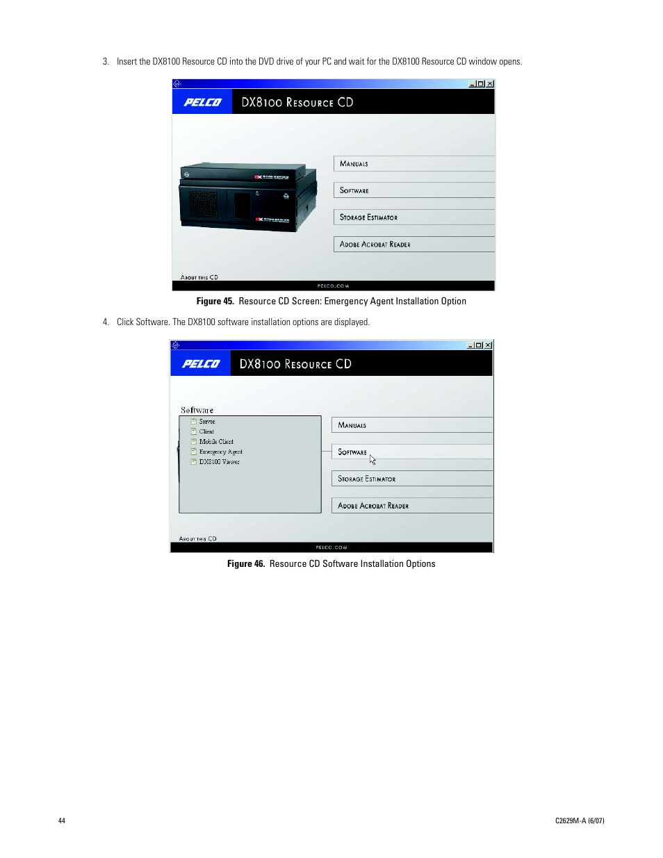 Resource cd software installation options | Pelco DX8100 User Manual | Page 44 / 92