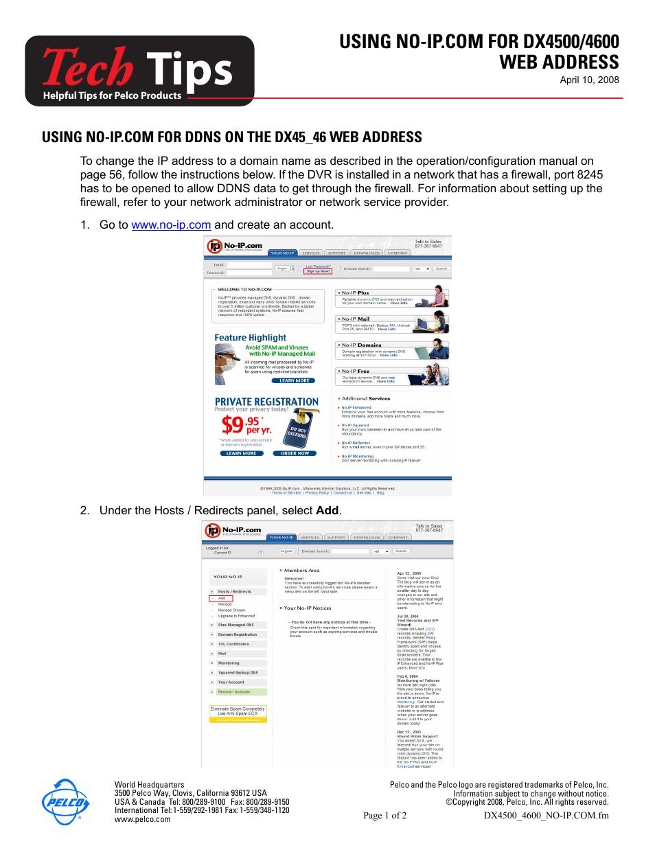 Pelco Tech Tips DX4500/4600 User Manual | 2 pages