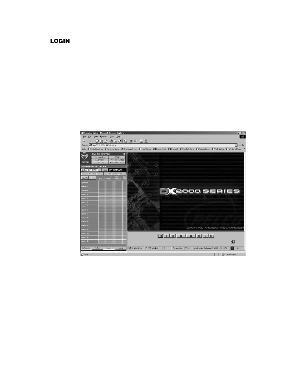 Login | Pelco DX2000 User Manual | Page 28 / 114