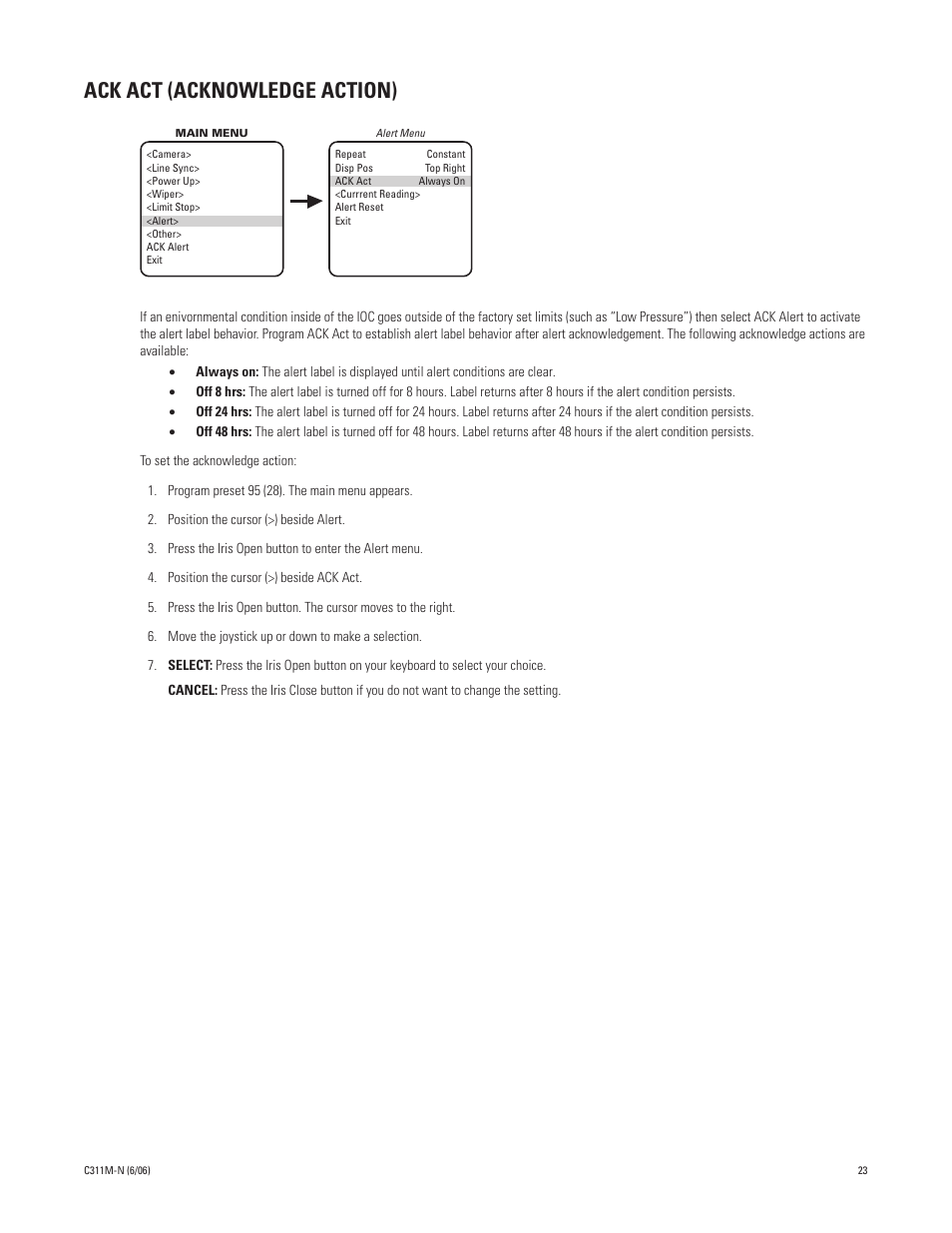 Ack act (acknowledge action) | Pelco ESPRIT ES30PC User Manual | Page 23 / 70
