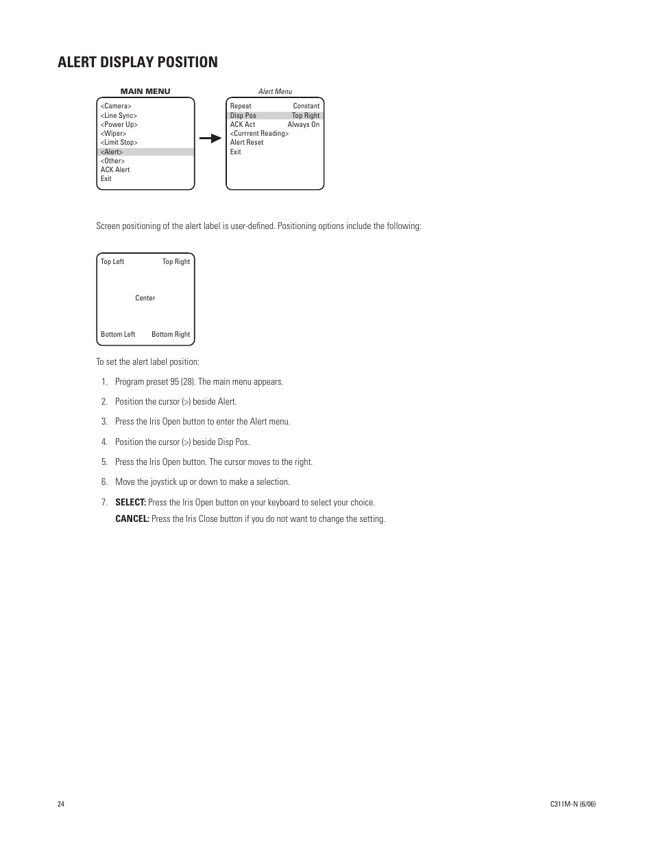 Alert display position | Pelco ESPRIT ES30PC User Manual | Page 24 / 70