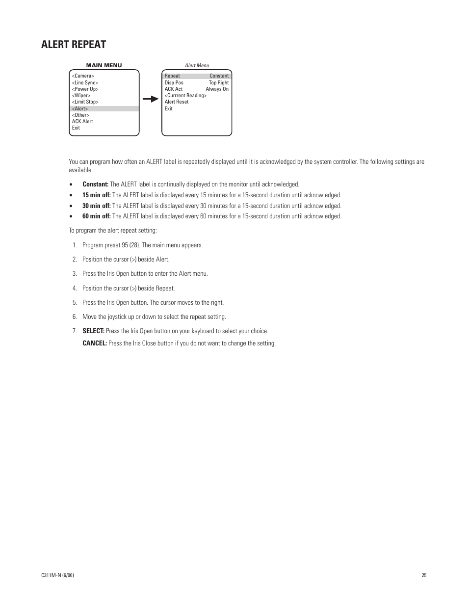 Alert repeat | Pelco ESPRIT ES30PC User Manual | Page 25 / 70