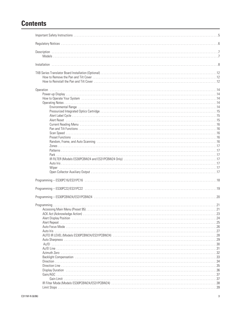 Pelco ESPRIT ES30PC User Manual | Page 3 / 70