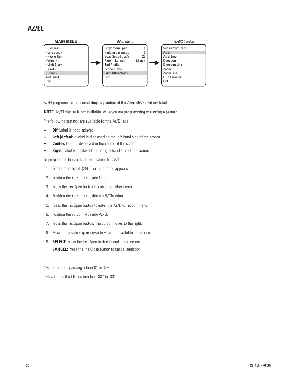 Az/el | Pelco ESPRIT ES30PC User Manual | Page 30 / 70