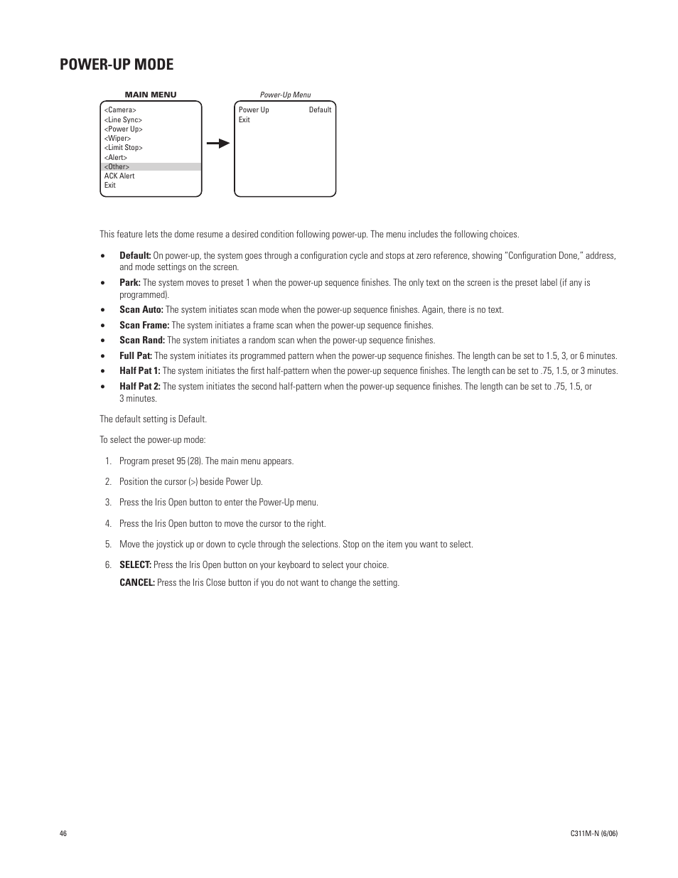 Power-up mode | Pelco ESPRIT ES30PC User Manual | Page 46 / 70